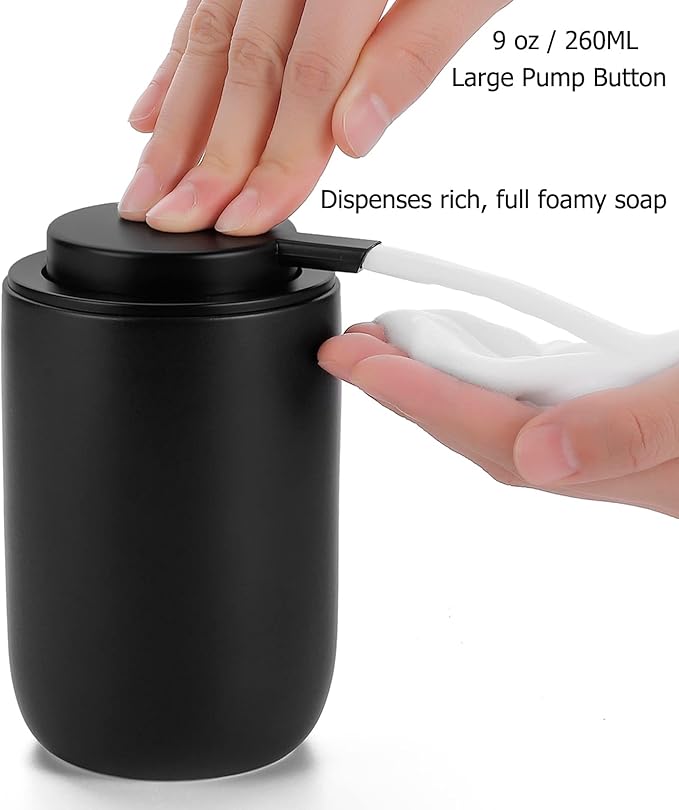 rejomiik Foaming Soap Dispenser Thick Ceramic Foam Hand Soap Dispenser for Bathroom or Kitchen Sink, Liquid Pump Bottles for Hand soap, Body Wash, Black
