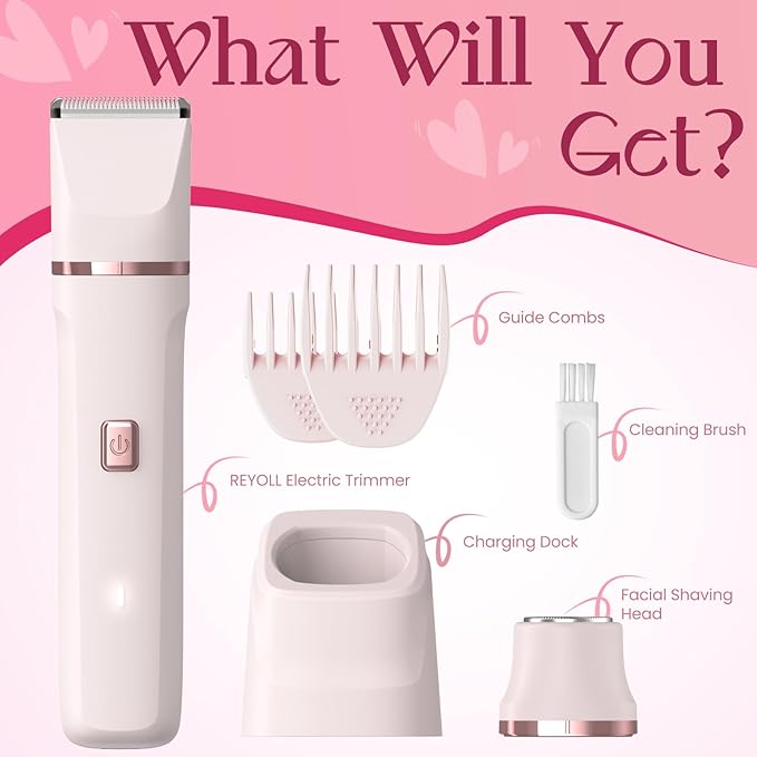 Bikini Trimmer for Women - Painless Electric Razors for Silk Skin,Cordless Body Shaver for Trip,Replaceable Lady Facial Razor, IPX7 Waterproof&Easy Cleaning, Ceramic Blade, Gifts for Women