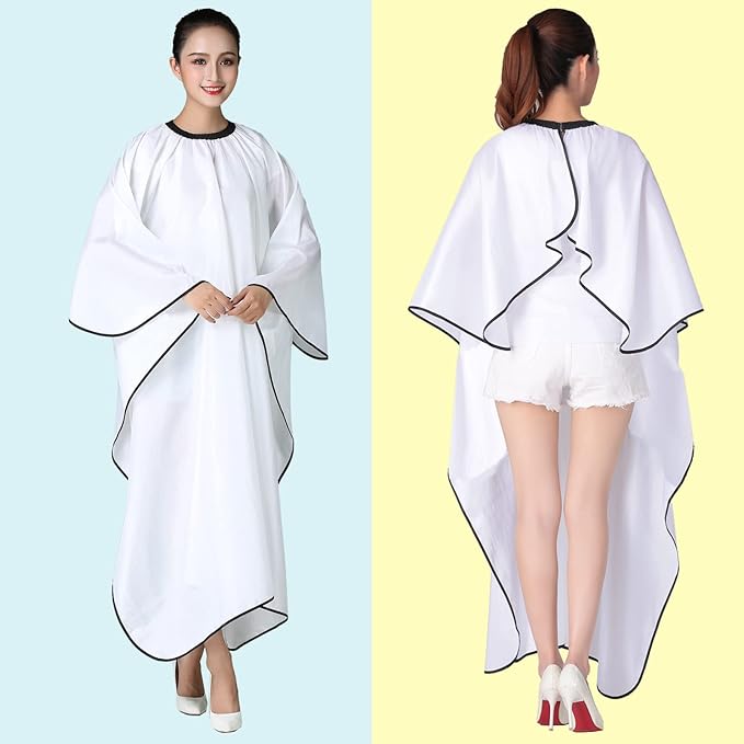 Barber Cape, Professional Hair Salon Cape with Adjustable Metal Clip, Shampoo Hair Cutting Cape for Barbers and Stylists - 55 x 63 inches (White)
