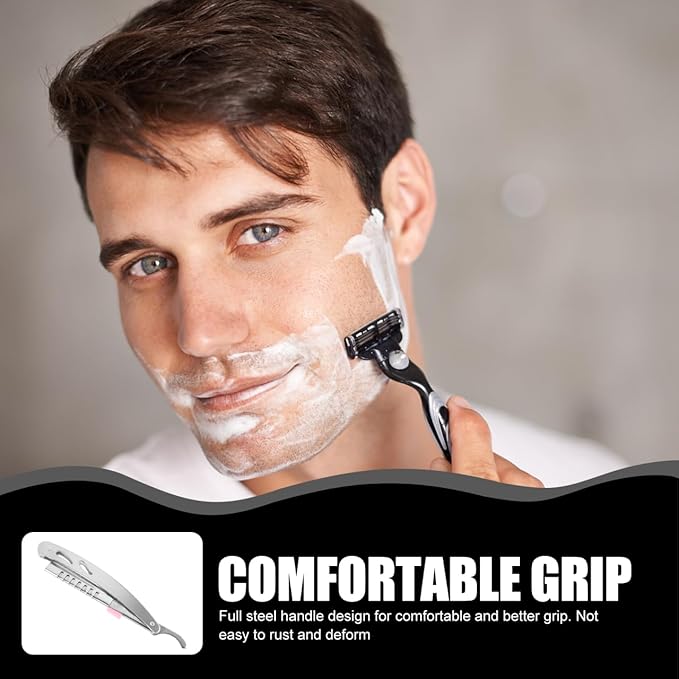 Straight Razors For Men, Stainless Steel Barber Razors Straight Single Edge Razor Kit Beard Shaping Tool Mens Barber Razors for Shaving