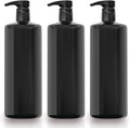 Bar5F 1-Liter BPA-Free Black Pump Bottles – Refillable PET Plastic Dispensers for Shampoo, Conditioner & Body Wash with UV Shield Gloss Finish, Heavy-Duty 3-Pack