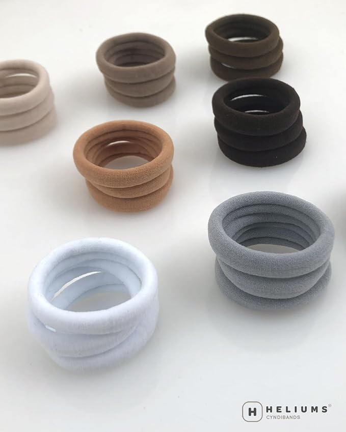 Cyndibands Seamless Hair Ties - Gray - Gentle Hair Ties No Damage, Standard Size 1.5 Inch, Soft and Stretchy Nylon Fabric Ponytail Holders - 12 Count