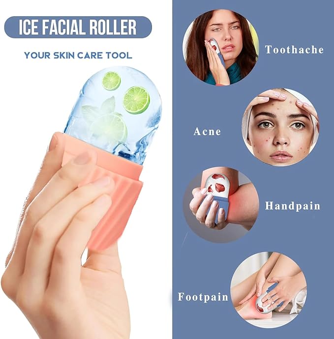 Silicone Ice Roller Globes for Face and Under Eyes with Stainless Steel Gua Sha Tool, Reusable Cooling Facial Massage Wand Set for Puffiness, Sculpting and Skin Refreshing