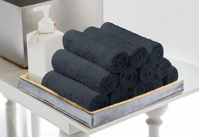 Avalon Towels Salon Towel - Grey Hand Towels Bulk Pack of 24 - 100% Cotton Absorbent Spa, Facial & Gym Towel for Working Out - 16x27 Inches (Not Bleach Proof)