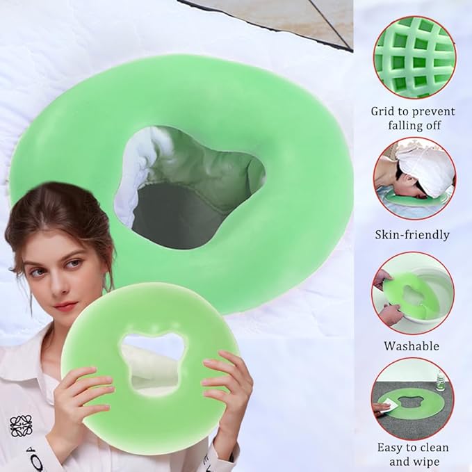 Silicone Face Massage Pillow,SPA Beauty Face Relax Headrest,Salon Skin Care Soft Overlay Travel Head Support,Green