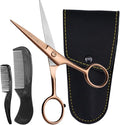 Ontaki Beard & Mustache Scissors for Men - 5inch, Rose Gold - 410C German Steel Durable, Ergonomic Design Travel Friendly Facial Hair Scissors - Beard Grooming Kit 2 Combs & Case Perfect for Styling