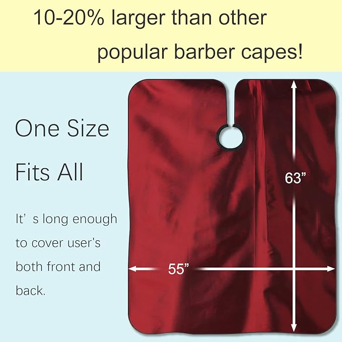 Barber Cape, Professional Hair Salon Cape with Adjustable Metal Clip, Shampoo Hair Cutting Cape for Barbers and Stylists - 55 x 63 inches (Wine Red)