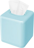 Livelab Tissue Box Cover and Holder - Square Plastic Decorative Tissue Dispenser - Modern Cube Style - For Bathroom, Living Room, Office - Blue