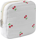 Small Quilted Cosmetic Pouch for Purse, Mini Cotton Makeup Bag with Compartments, Cute Zipper Lipstick Holder for Women (12Cherry)