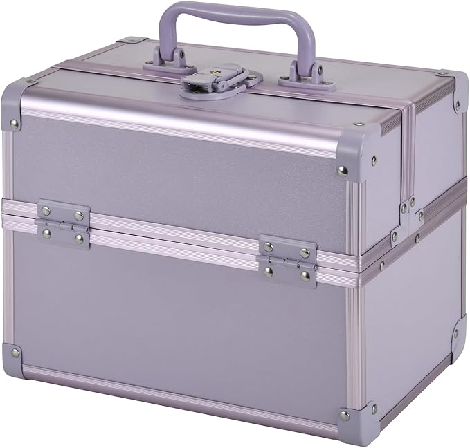 Makeup Train Case, Portable Makeup Case with Mirror, 2-Trays Cosmetic Organizer Case,Nail Polish Organizer, Travel Makeup Box, Profesional for Salon Barber, Purple