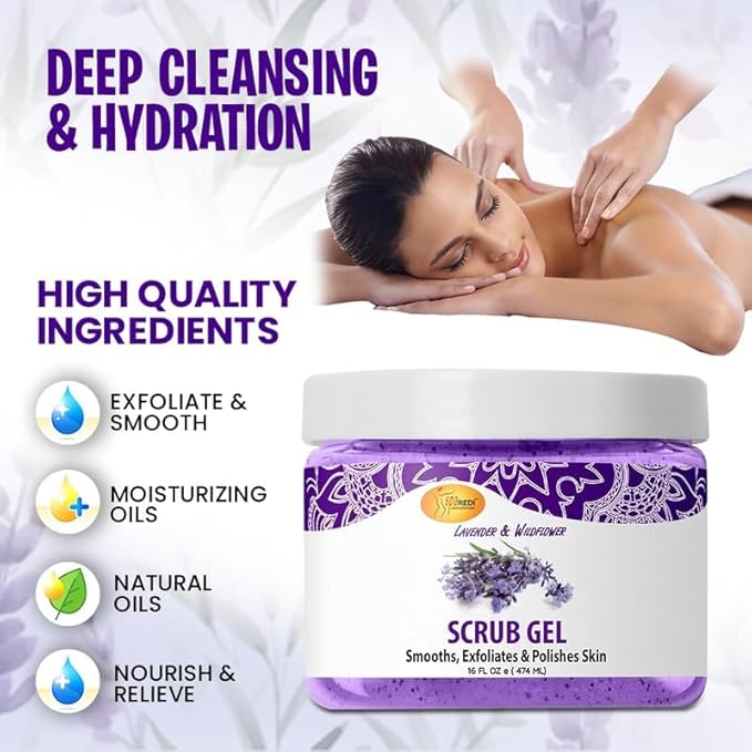 SPA REDI – Exfoliating Scrub Pumice Gel, Lavender and Wildflower, 16 Oz - Manicure, Pedicure and Body Exfoliator Infused with Hyaluronic Acid, Amino Acids, Panthenol and Comfrey Extract