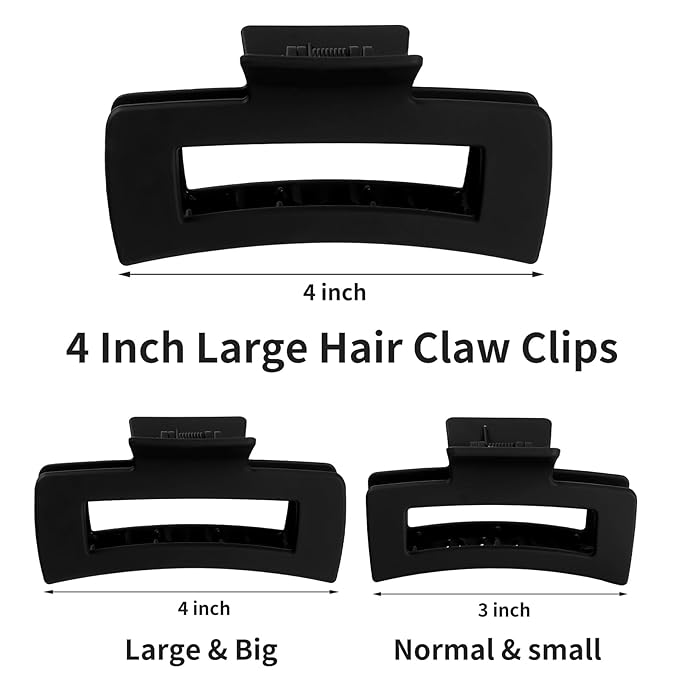 4.1 Inch Large Hair Claw Clips 12 Pcs Big Claw for Thick Hair Square Hair Clips Jumbo Jaw Clips Bulk Hair Accessories for women and Girls (Black)