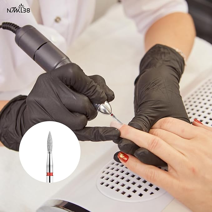 NMKL38 Flame Shape Diamond Cuticle Nail Drill Bit Pro Manicure for Nail Prep 3/32 Shank efile Bit (240-021R)
