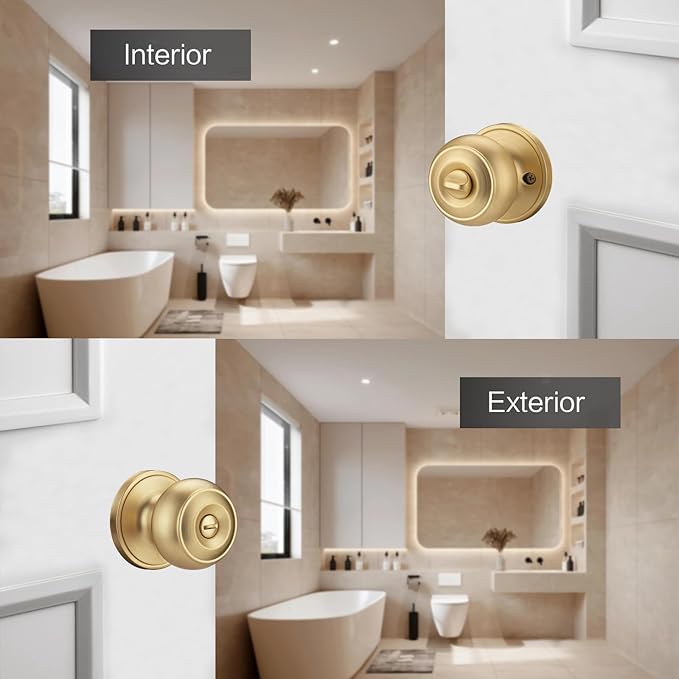 3 Pack Gold Door Knobs for Privacy, Brass Door Knob Interior for Bath & Bedroom with Turn Lock