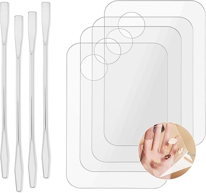 Acrylic Cosmetic Makeup Palette, Makeup Mixing Tray with Makeup Spatula Metal Mirror for Beauty Salon Color Cream Liquid Foundation Mixing Palette (4 Pcs Transparent palettes)