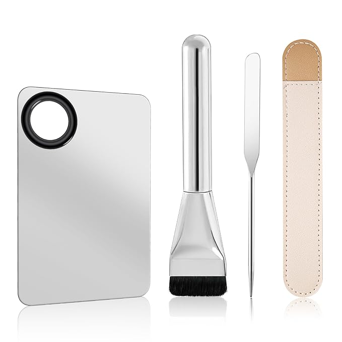 Makeup Mixing Palette with Foundation Brush and Makeup Spatula, Stainless Steel Makeup Palette Tray Mixer Nail Art Palette Mixing Tray
