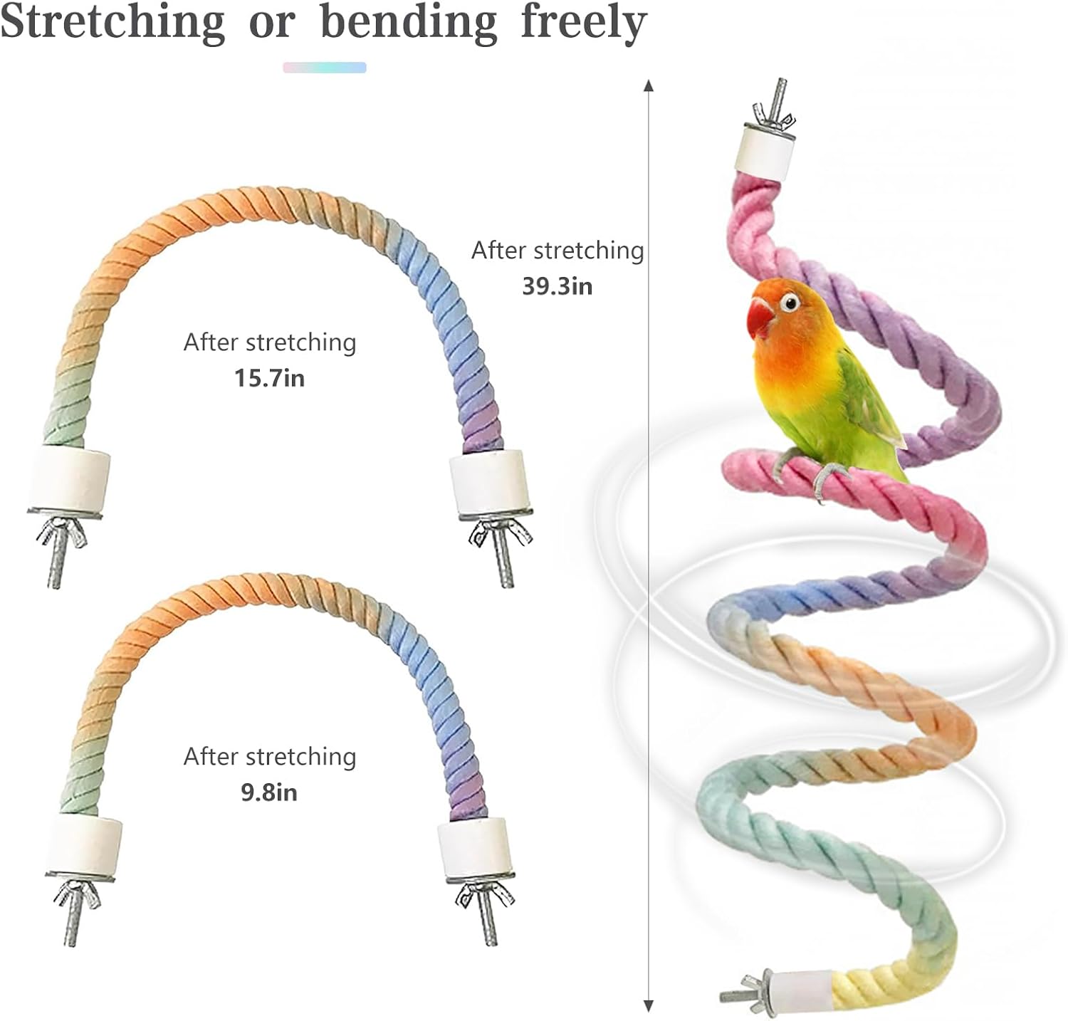 3pcs Gradient Colorful Bird Rope Perch Stand,Bird Cage Climbing Rope Toys Accessories,Bendable Climbing,Parakeet Lovebirds Cockatiels Budgies Play (9.8'',15.7'',39.3'')