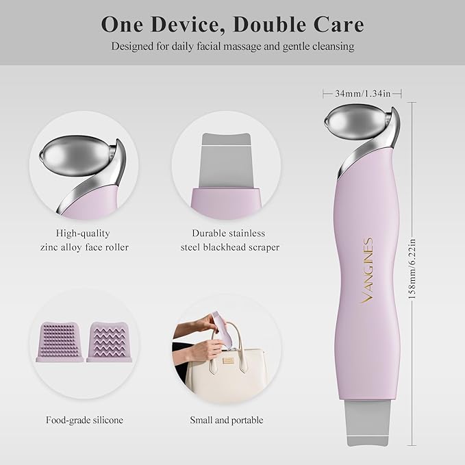 3-in-1 Blackhead Remover Tool with Ice Roller & 2 Silicone Brush Heads - Pore Cleaning Face Spatula, Stainless Steel Skin Scraper for Nose, T-Zone Deep Cleansing(Berry Mauve)