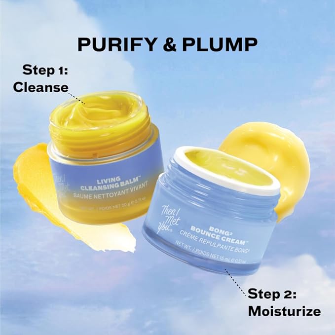Then I Met You Purify & Plump Duo, Travel Size Korean Skincare Set with Living Cleansing Balm & Bong² Bounce Cream, Makeup Remover + Hydrating Gel-Cream for Smooth Radiant Skin & Barrier Repair