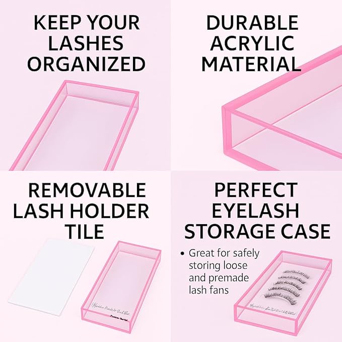 Acrylic Eyelash Storage Box - Eyelash Extension Organizer Box - Lash Organizer Tiles for Lash Extension - Perfect for Eyelash Holder, Eyelash Case and Eyelash Storage Case (pastel pink & white)