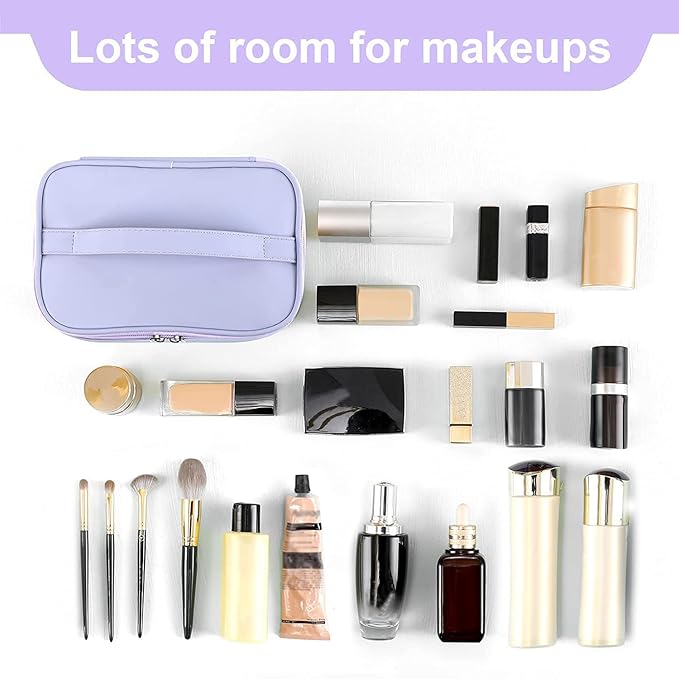 Meiyuuo Makeup Bag Large Cosmetic Bags for Women Girls Cute Travel Zipper Pouch Toiletry Organizer for Beauty Essentials Waterproof (Lavender Purple)