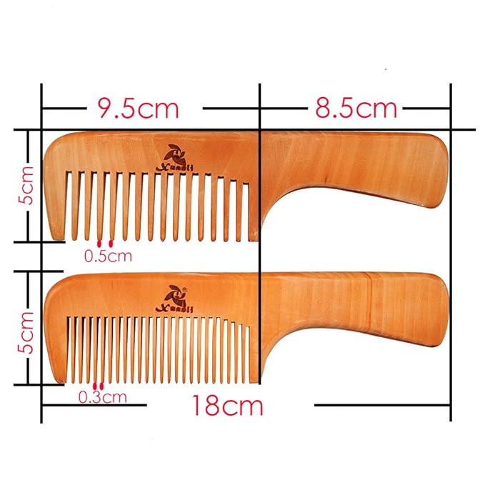 3 PCS Peach Wooden Comb Women and Men Comb - Wide & Narrow Tooth (S023)
