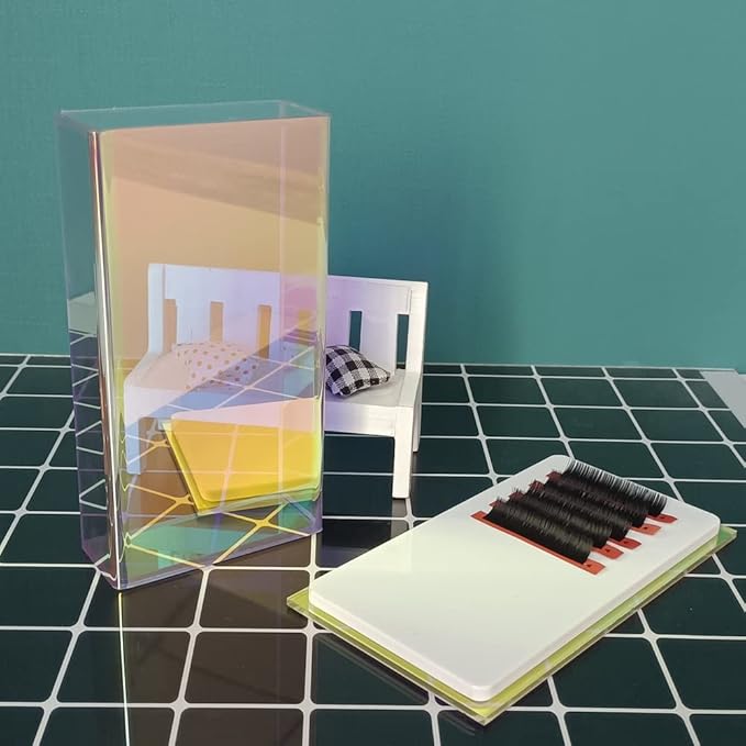 Grafting False Eyelash Acrylic Extension Pallet Organizer, Eyelash Extension Glue Tweezers Plate Makeup Palette, Dustproof Storage Box Display Training Tools Salon (Dazzling S with cover)