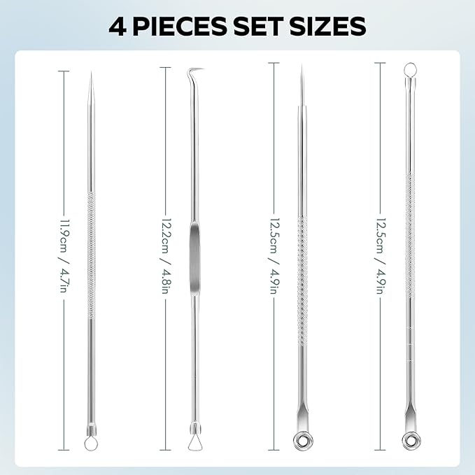 FEITA Blackhead Remover Pimple Popper Tool Kit, Comedone Pimple Extractor Acne Tools for Face Nose, Stainless Acne Needle Zit Popping Removal Facials Tool, Silver 4Pcs