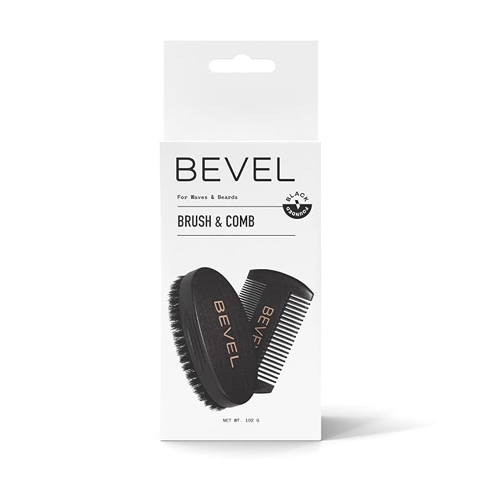 Bevel Beard Brush and Comb Set for Men – Natural Boar Bristle Brush & Pearwood Comb with Travel Pouch – Beard Grooming Kit for Shaping, Soften & Detangling Mustaches