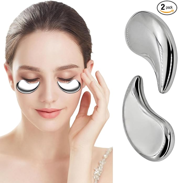 Mini Cooling Eye Pad for Puffy Eyes - Unbreakable Stainless Steel Eye Mask for Anti-Aging, Wrinkles and Puffiness Relief - Hot or Cold Therapy - Suitable for All Ages (Silver)