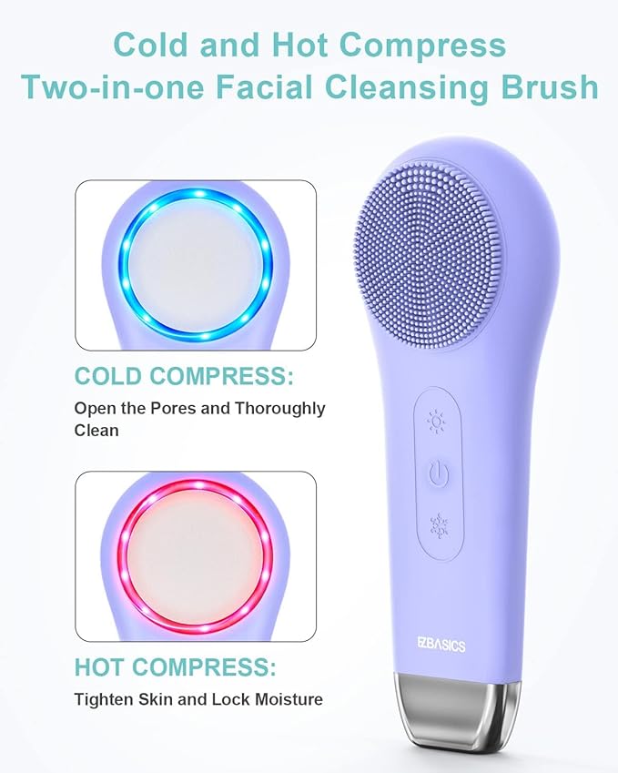 EZBASICS Facial Cleansing Brush face Scrubber Waterproof Face Scrub Brush for Men & Women Rechargeable Face Brushes for Facial Electric Silicone Face Scrubber Cleanser Brush 1 Pack+3 Modes Violet