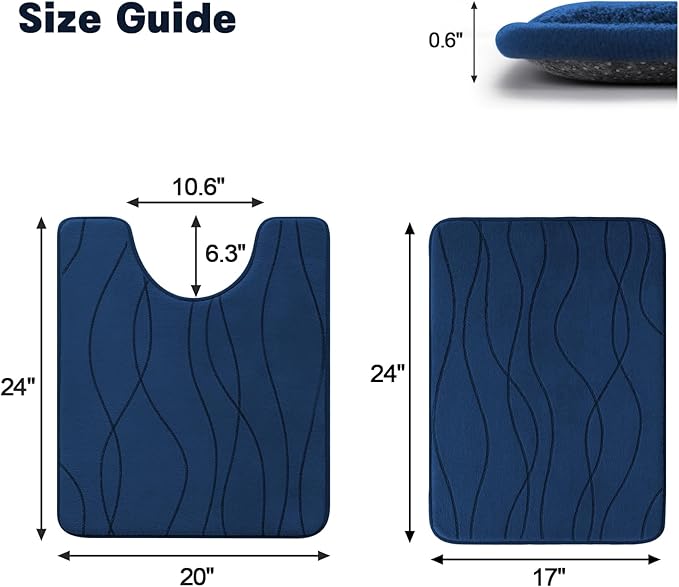 YIHOUSE Memory Foam Blue Bathroom Rug Sets 2 Piece, Ultra Absorbent Bath Mat for Bathroom - Non-Slip Machine Washable & Dry Quickly, 2 Piece Bathroom Mat Set, Navy Blue