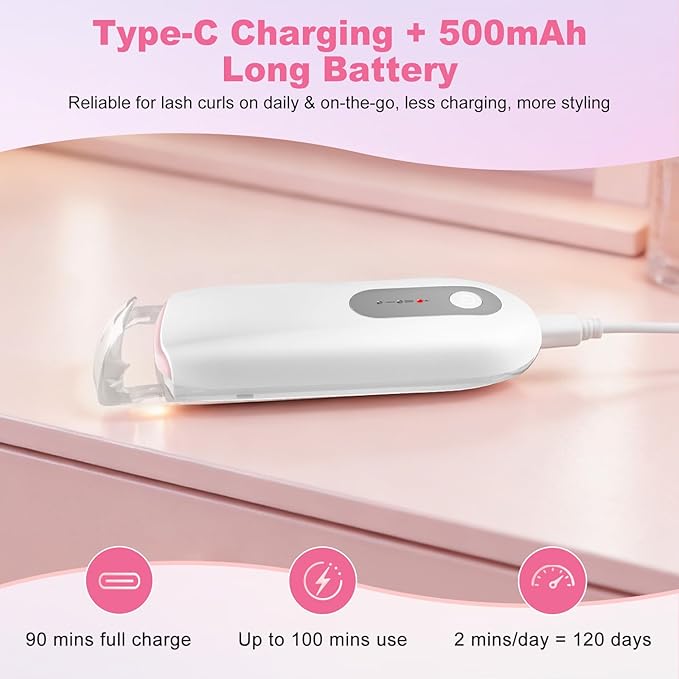 Transparent Heated Eyelash Curler, Electric Eye Lash Curler 10S Fast Heat 24Hrs Long Lasting, Portable Travel Natural C Curl Lashes Type-C Rechargeable Eyelash Curlers (White)