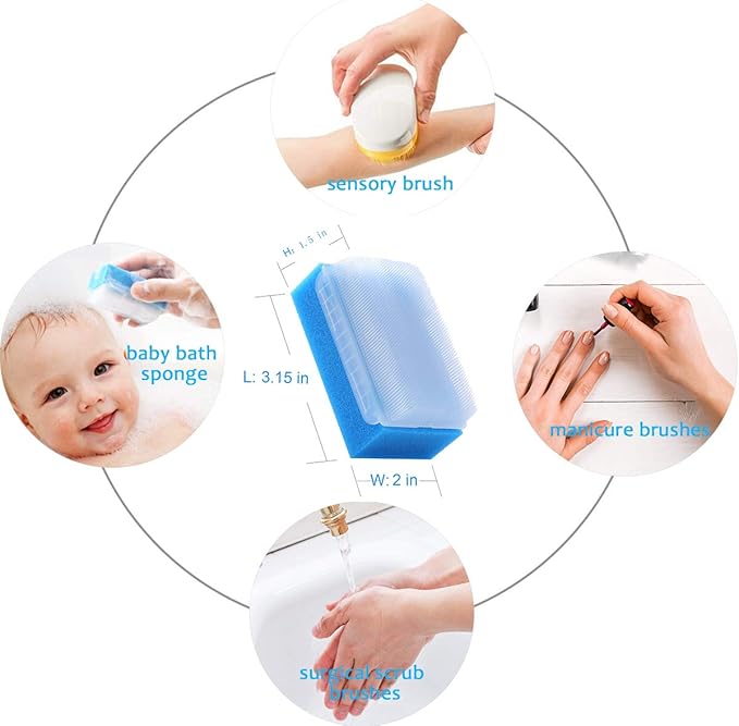 Wellgler's Autism Sensory Brush for Therapy,Surgical Scrub Brush,Bbaby Sponge for Bathing, Cradle Cap Brush (6Pack)