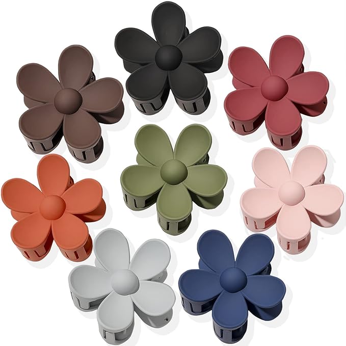Flower Hair Clips 8PCS Large Matte Daisy Hair Claws Strong Hold Jaw Clip Large Hair Clamps for Women Thick Hair 8 Colors