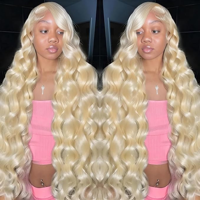 Sunelk 613 Lace Front Wig Human Hair 13x6 Body Wave Lace Frontal Wigs Human Hair 200% Density Glueless Wigs Human Hair Pre Plucked 13X6 HD Lace Front Blonde Wig Human Hair for Black Women 32 Inch