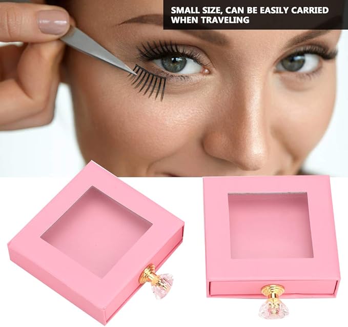False Eyelashes Storage Box Quadrate Window False Eye Lashes Drawer Organizer Case for Makeup Lovers Travelers Pink Green Gold 2pcs