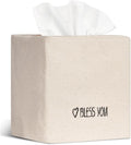 Livelab Tissue Box Cover Square, Chic Canvas Tissue Box Holder with Embroidery Text Decor, Stylish Tissue Case Facial Paper Cube Cover for Your Home, Officce and Bathroom | Ivory