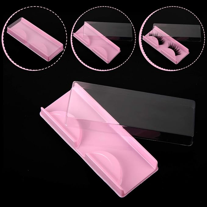 Blulu 50 Packs Minifalse Eyelash Storage Box Empty False Eyelash Care Storage Case Box Container Holder Plastic Lash Cases Makeup Organizer (Pink)