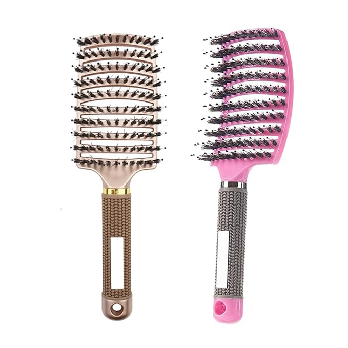 Magical Ultra Detangling Brush for Wet or Dry Hair, Detangler Brush, Fast Drying Styling Massage Hairbrush for Men, Women and Kids (New Gold+Pink)