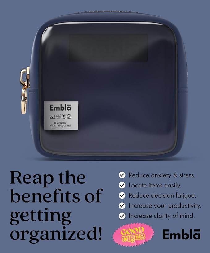 Embla Clear Small Makeup Bag for Purse Cute Mini Make Up Nylon Organizers Tiny Cosmetic Bags for Women Girls Little Toiletry Travel Pouches Zipper Skincare Pouch Organizer Navy Blue