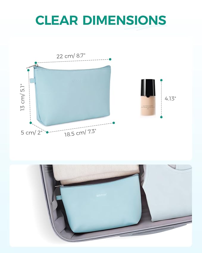 WANDF Cosmetic Bag for Women Makeup bag Organizer Mini Makeup Pouch for Purse Water Resistant Girls Gift(Light Blue)