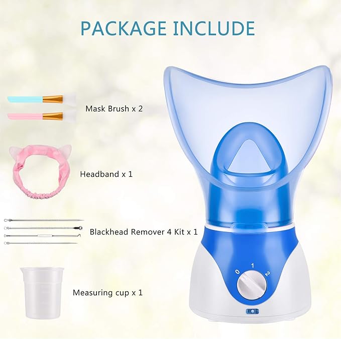 Face Steamer for Facial Deep Cleaning, Facial Steamer for Women, 2 Modes Nano Ionic Facial Steamer for Unclogs Pores, Hydrating, Blue(Include Blackhead Remover Kit, Brush, Headband)