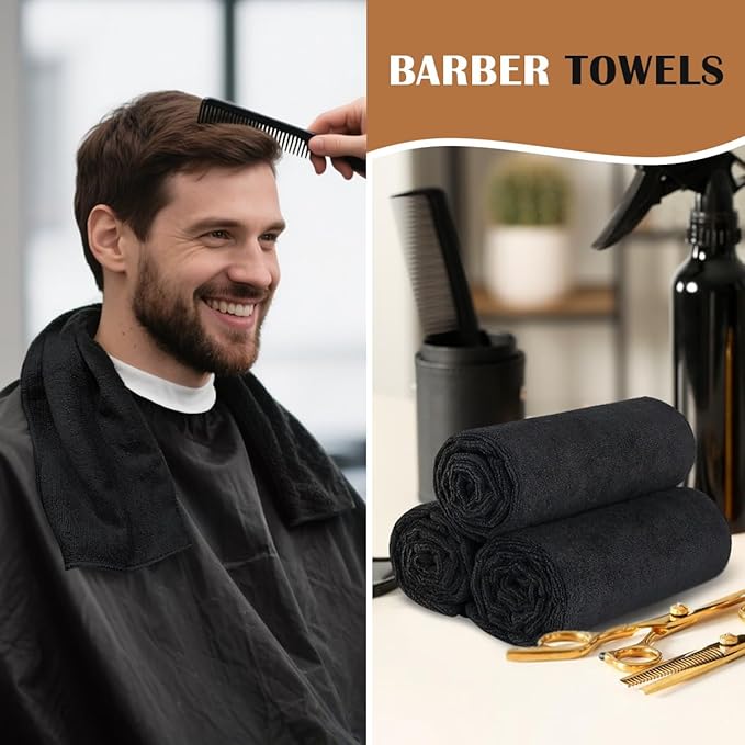 Orighty Salon Towels 24 Pack, Microfiber Hair Salon Towel 16 x 29 Inch, Super Soft and Absorbent Black Towels for Salon, Hand, Gym, Bath, Spa and Home Hair Care, Not Bleach Proof
