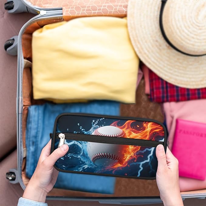 Abstract Fire Water Baseball Kids Toiletry Bag for Boys Girls, Cosmetic Makeup Bag with Handle, Travel Shaving Kit Organizer, Waterproof Portable Wash Bag for Gym Vacation Camping Sports