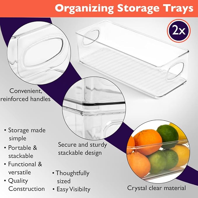 CLEARSPACE Plastic Pantry Organization and Food Storage Bin – Great Kitchen Fridge Organizer Bins, 2 Pack