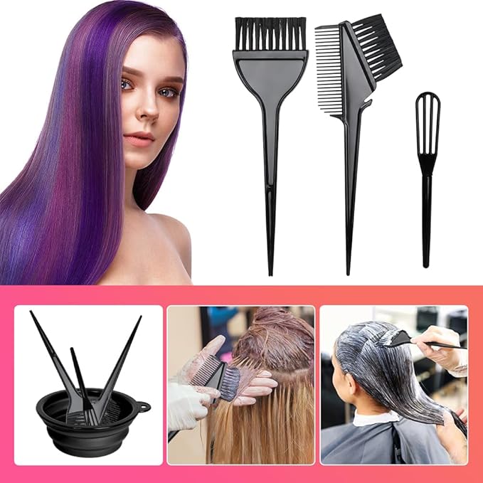 Hair Dye Color Brush and Bowl Set, Color Bowl Brushes Tool Mixing Bowl Kit Tint Comb for Hair Tint Dying Coloring Applicator (Gray&Black)