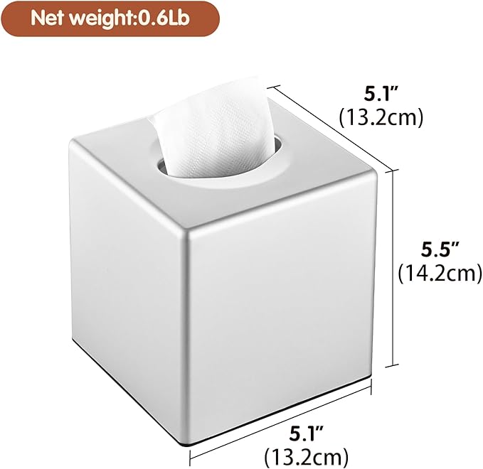 Tissue Box Cover, Decorative Square Facial Storage Tissue Box Holder, Home Accessories for Bathroom Vanity Countertops, Dressers, Night Stand, Parlors and Office - Silver