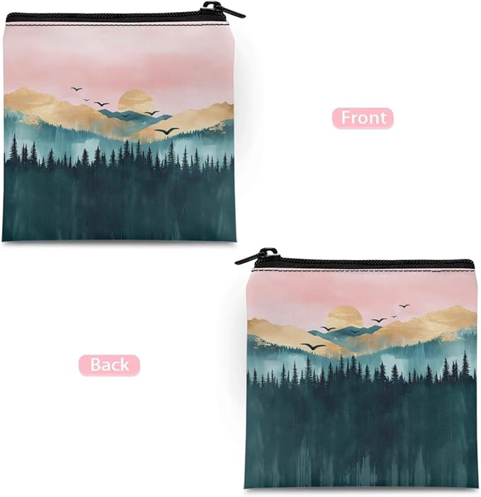 Women Period Bags Waterproof Novelty Landscape Printed Pink Sanitary Napkin Storage Bag Organizer for Daily Use