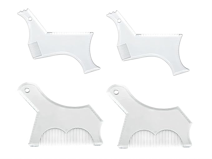 4PCS Men's Beard Shaping Tool Template, Beard Guide Shaper with Inbuilt Comb, Multi-liner Edges Shave for Curve/Straight/Neckline/Goatee/Sideburns (Clear-4pcs)